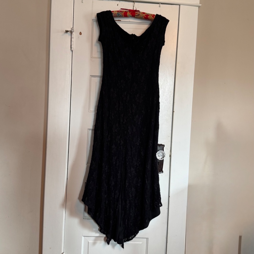 🖤 Xscape by Lawrence Kurtz 90s Black Lace Tailcoat Dress Gothic‎ Formal